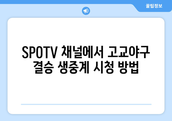 SPOTV 스포티비 전국고교야구 결승 중계 시간 확인 | 고교야구, 결승전, 생중계, 시청 방법