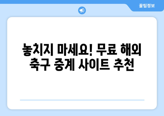 해외 축구 중계 무료 시청! 온라인 사이트 정보 총정리 | 축구 중계, 실시간 시청, 스포츠 중계, 무료 사이트, 해외 축구