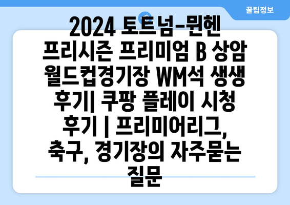 2024 토트넘-뮌헨 프리시즌 프리미엄 B 상암 월드컵경기장 WM석 생생 후기| 쿠팡 플레이 시청 후기 | 프리미어리그, 축구, 경기장