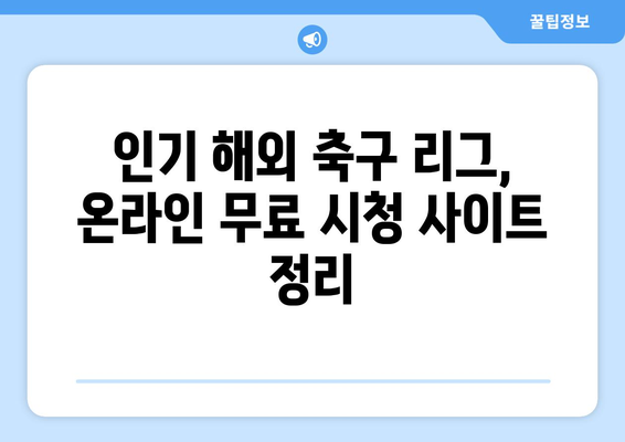 해외 축구 중계 무료 시청! 온라인 사이트 정보 총정리 | 축구 중계, 실시간 시청, 스포츠 중계, 무료 사이트, 해외 축구