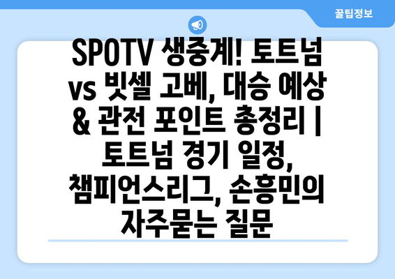 SPOTV 생중계! 토트넘 vs 빗셀 고베, 대승 예상 & 관전 포인트 총정리 | 토트넘 경기 일정, 챔피언스리그, 손흥민