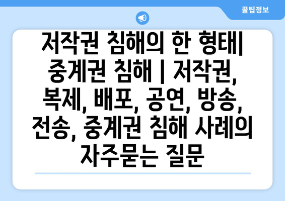 저작권 침해의 한 형태| 중계권 침해 | 저작권,  복제, 배포, 공연, 방송, 전송, 중계권 침해 사례