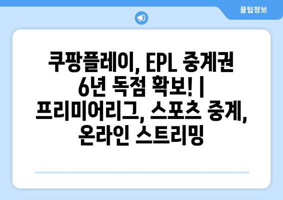 쿠팡플레이, EPL 중계권 6년 독점 확보! | 프리미어리그, 스포츠 중계, 온라인 스트리밍