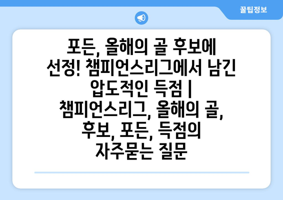 포든, 올해의 골 후보에 선정! 챔피언스리그에서 남긴 압도적인 득점 | 챔피언스리그, 올해의 골, 후보, 포든, 득점