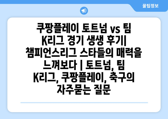 쿠팡플레이 토트넘 vs 팀 K리그 경기 생생 후기|  챔피언스리그 스타들의 매력을 느껴보다 | 토트넘, 팀 K리그, 쿠팡플레이, 축구