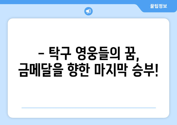 파리올림픽 탁구 4강, 짜릿한 승부를 향한 열기! 경기 일정과 상금 배분 안내 | 탁구, 올림픽, 4강, 일정, 상금