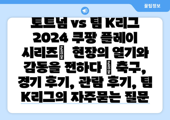 토트넘 vs 팀 K리그 2024 쿠팡 플레이 시리즈|  현장의 열기와 감동을 전하다 | 축구, 경기 후기, 관람 후기, 팀 K리그