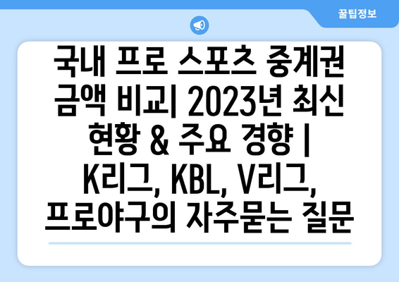 국내 프로 스포츠 중계권 금액 비교| 2023년 최신 현황 & 주요 경향 | K리그, KBL, V리그, 프로야구