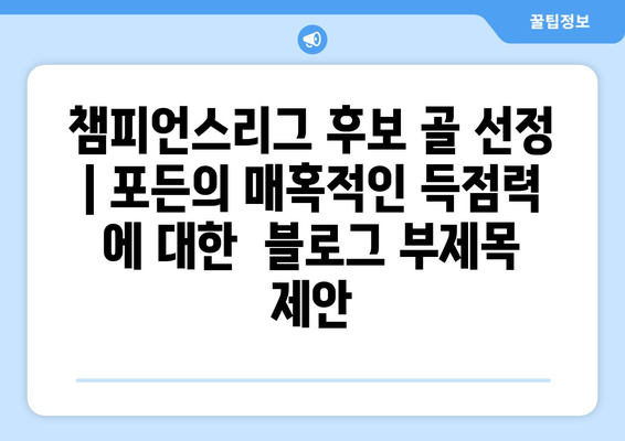 챔피언스리그 후보 골 선정| 포든의 매혹적인 득점력 | 챔피언스리그, 득점, 필 포든, 후보